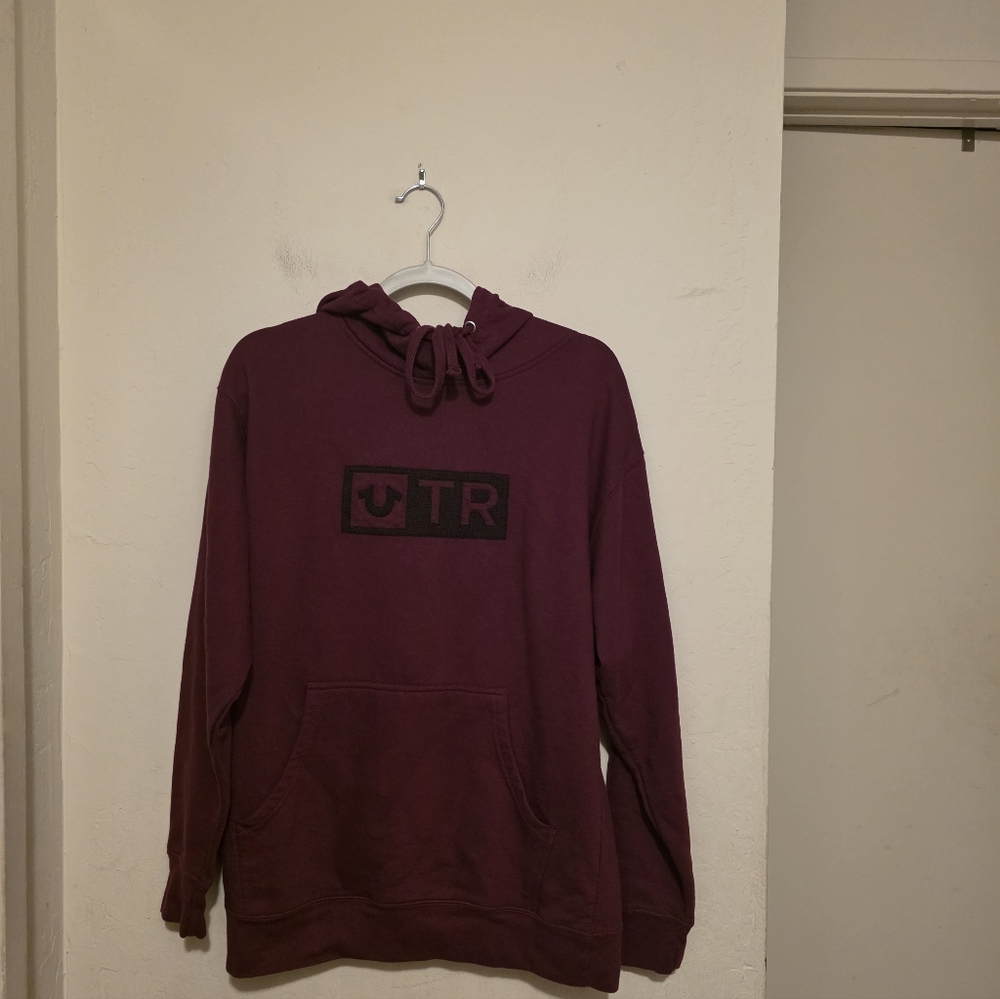 True Religion Burgundy Hoodie Sweater Fleece Lined  Size Medium